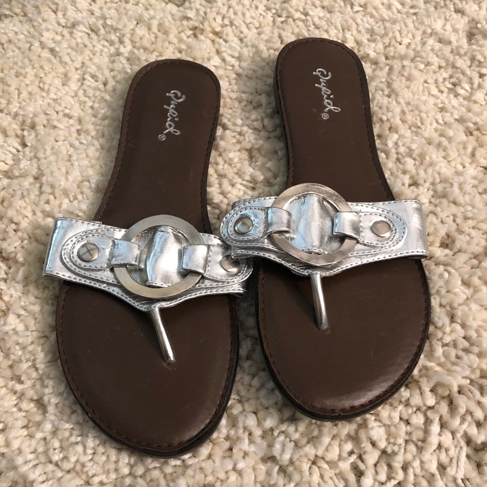 Silver and Brown Qupid Sandals